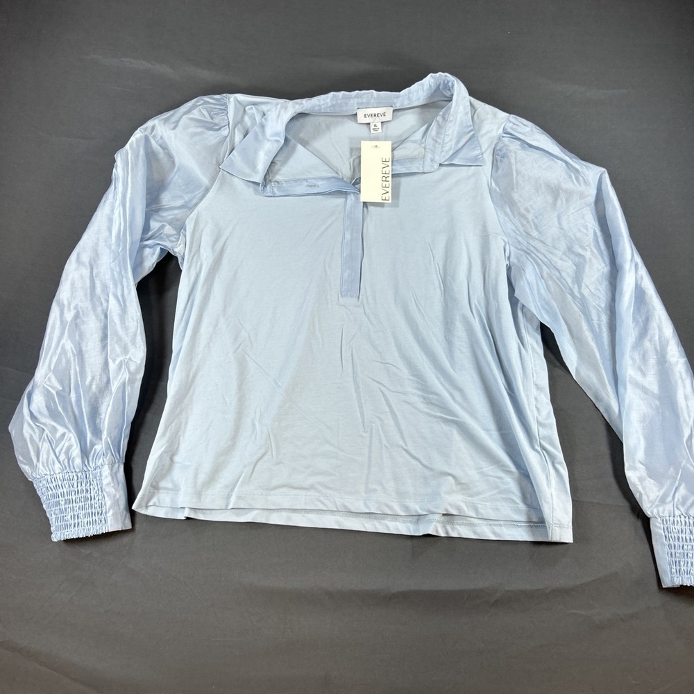 light blue Evereve collared neckline and subtle puff sleeves xl NWT